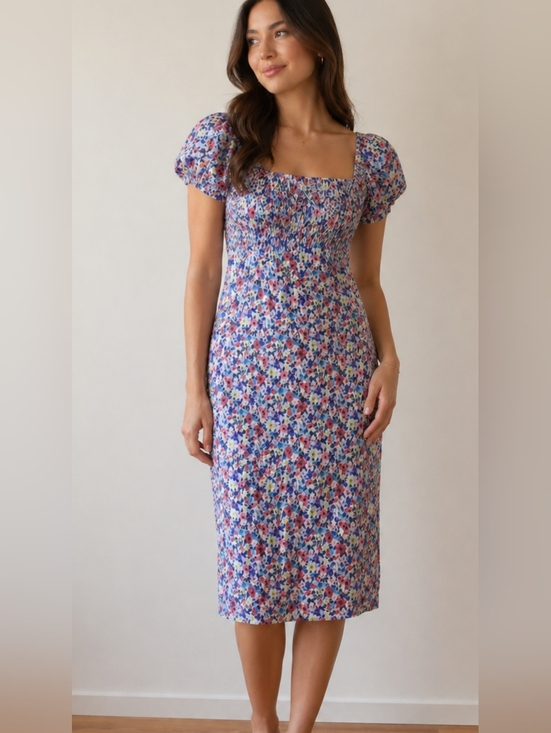 Emery Rose Dresses & Skirts - Emery Rose Floral Puff Sleeve Midi Dress, Size M